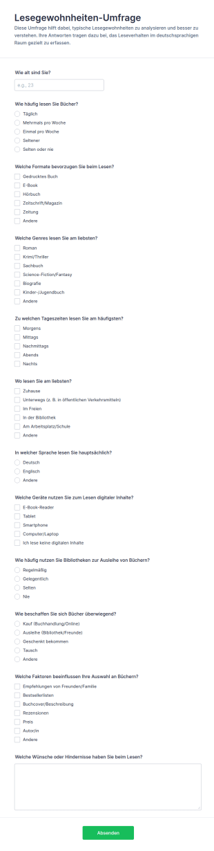 Lesen Gewohnheiten Umfrage