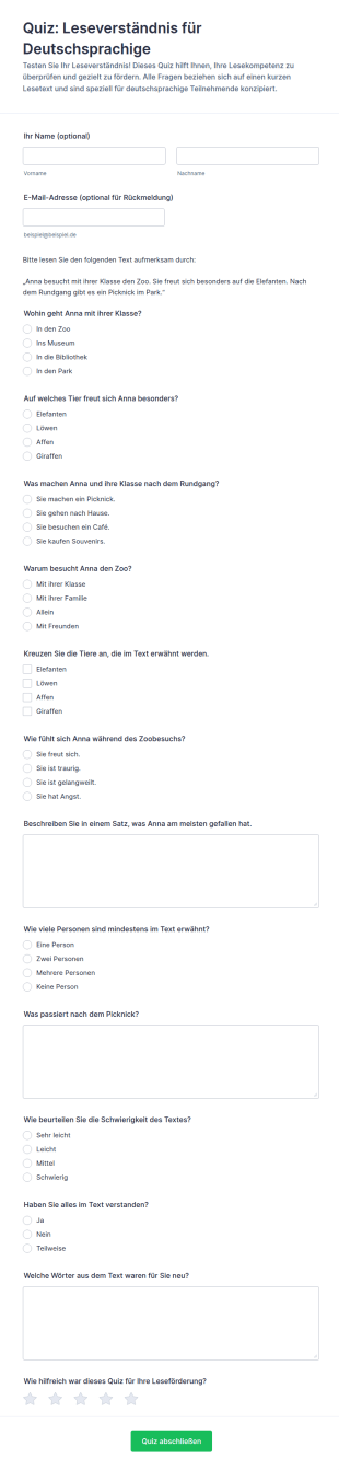 Leseverständnis Quiz