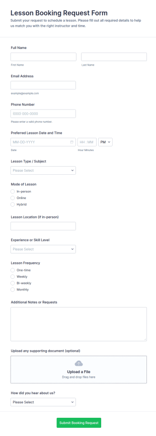 Lesson Booking Request Form Template