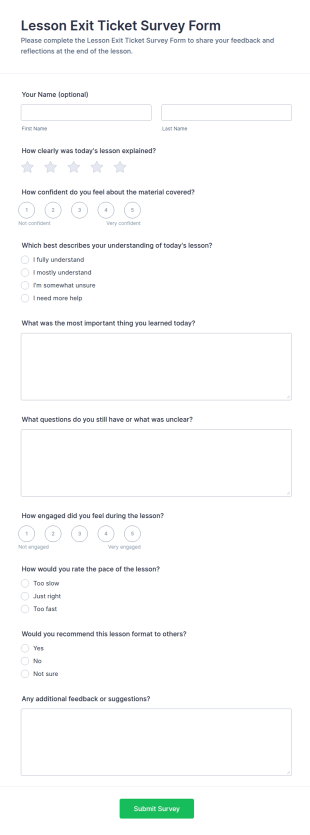 Lesson Exit Ticket Survey Form Template