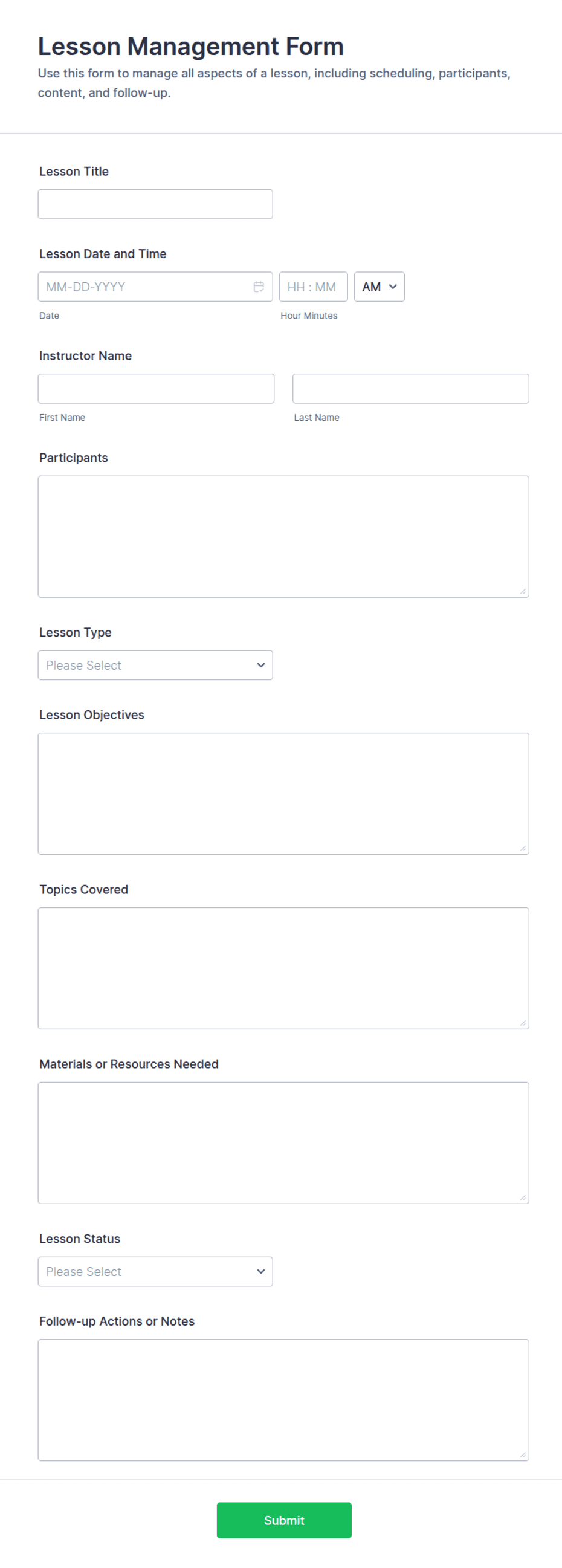 Lesson Management Form Template | Jotform