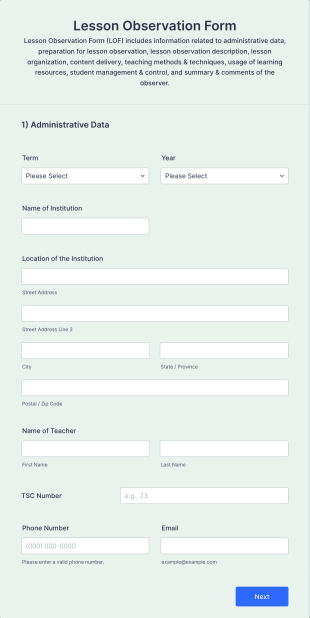 Lesson Observation Form Template