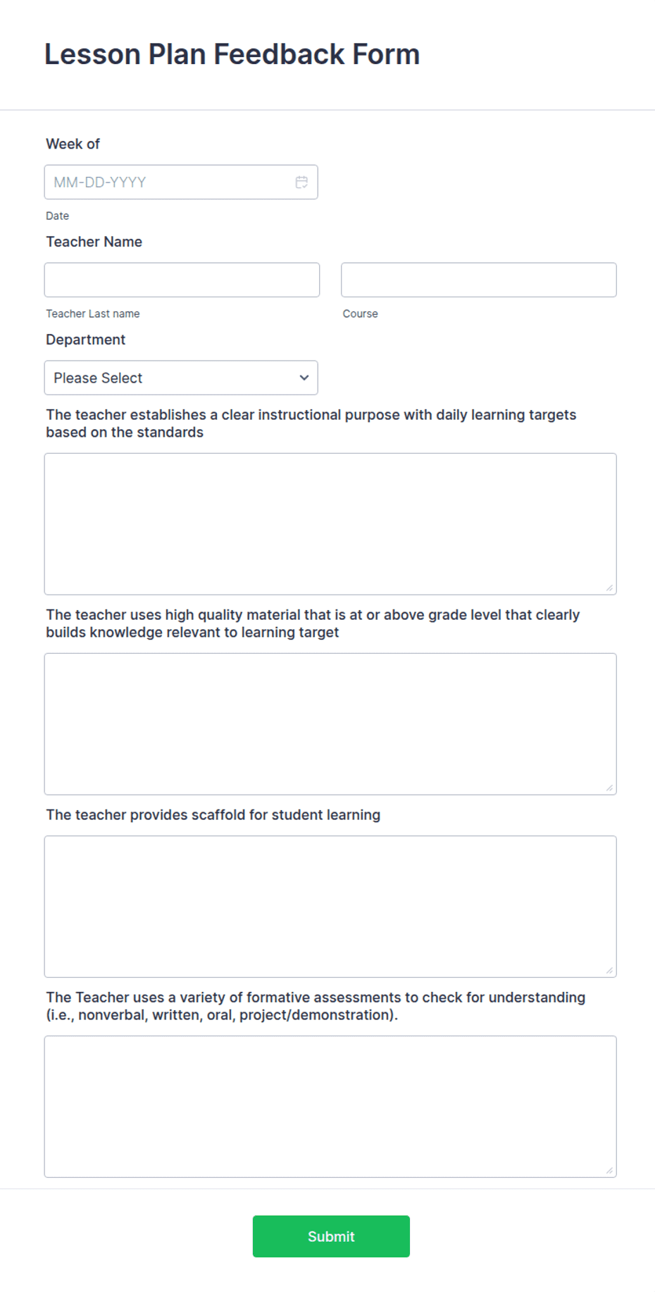 Lesson Plan Feedback Form Lesson Excellent Plan Review Form