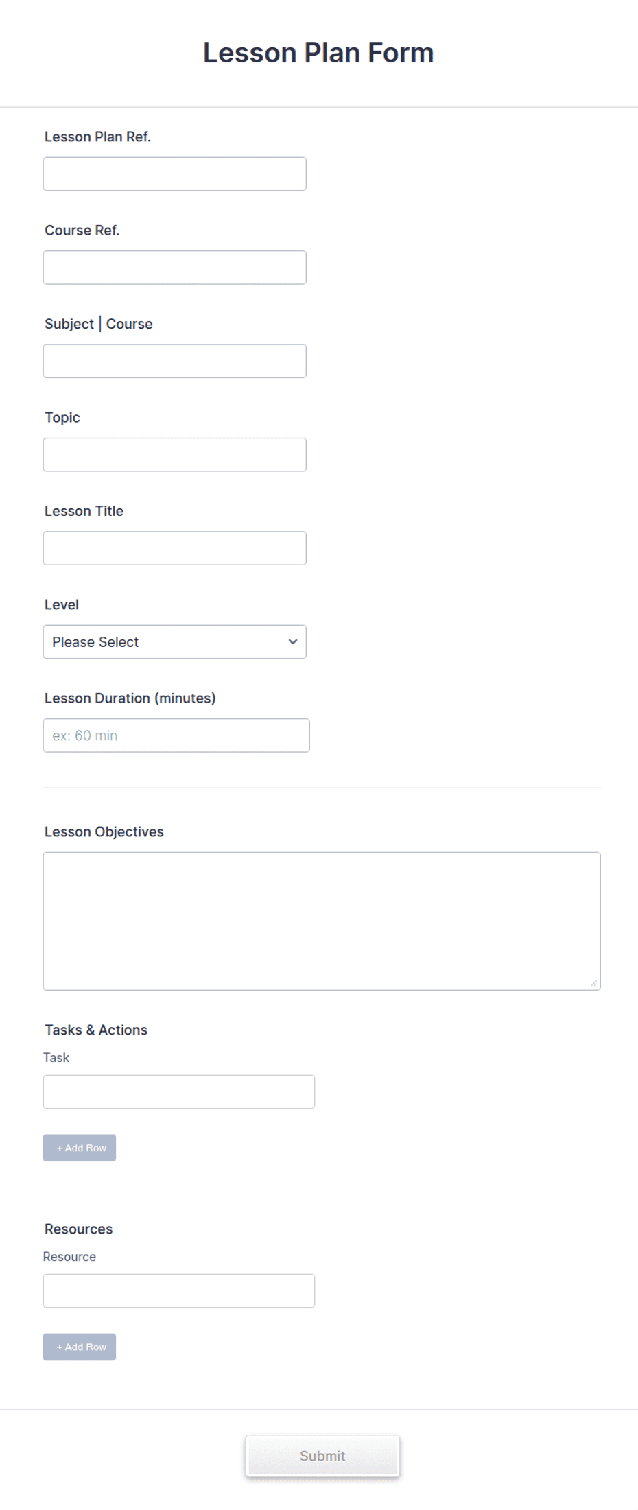 Lesson Plan Form Template | Jotform