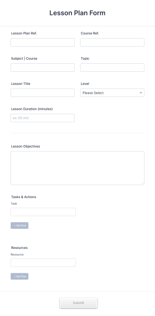 Lesson Plan Form Template