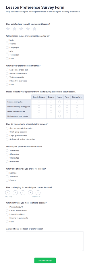 Lesson Preference Survey Form Template