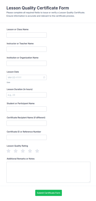 Lesson Quality Certificate Form Template