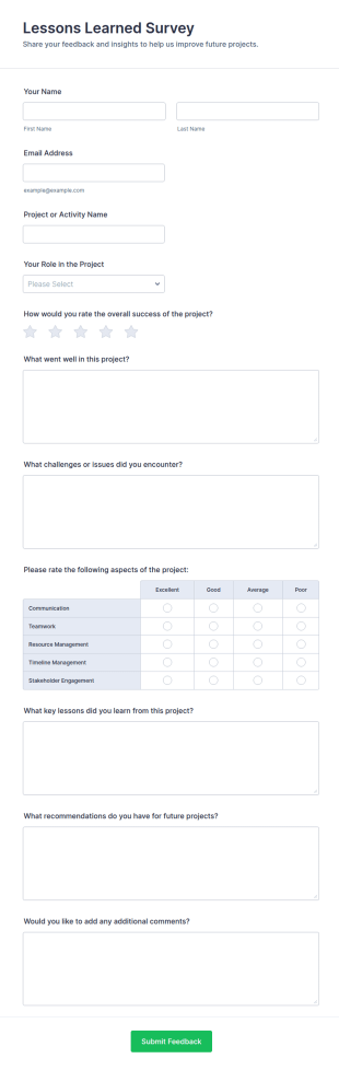 Lessons Learned Survey Form Template