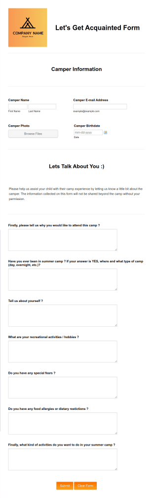Lets Get Acquainted Form Template