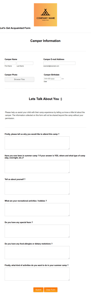 Lets Get Acquainted Form Template