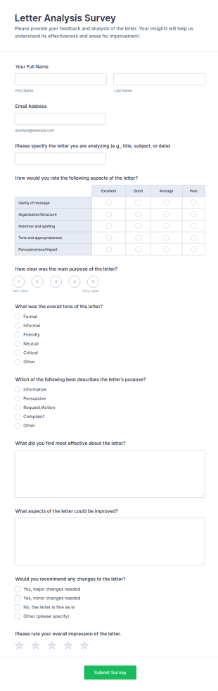 Letter Analysis Survey Form Template