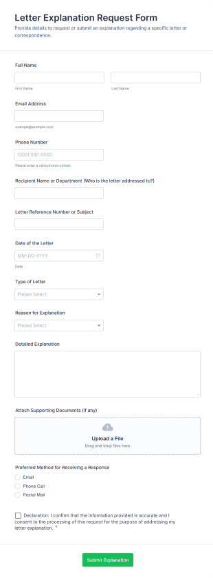 Letter Explanation Request Form Template
