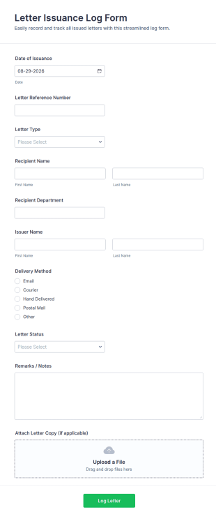 Letter Issuance Log Form Template