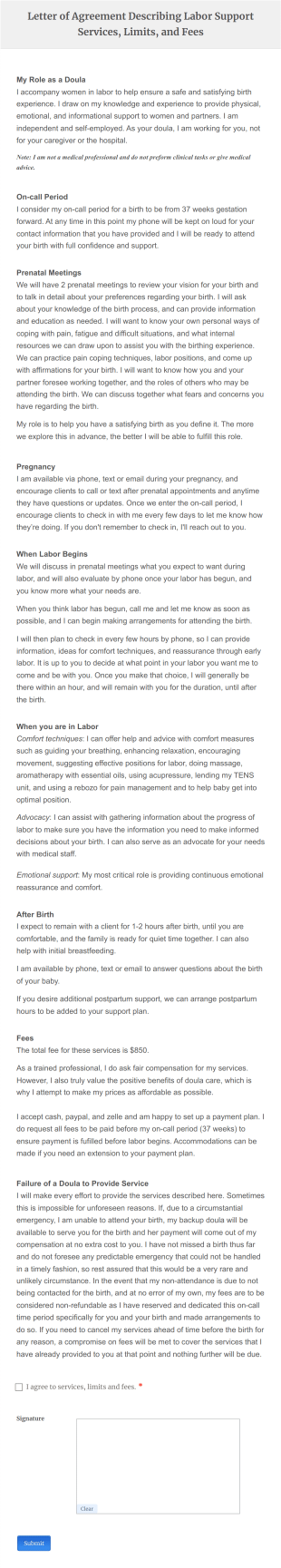 Letter Of Agreement Form Template