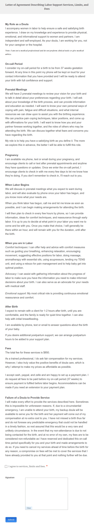 Letter Of Agreement Form Template