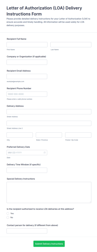 Letter Of Authorization (LOA) Delivery Instructions Form Template