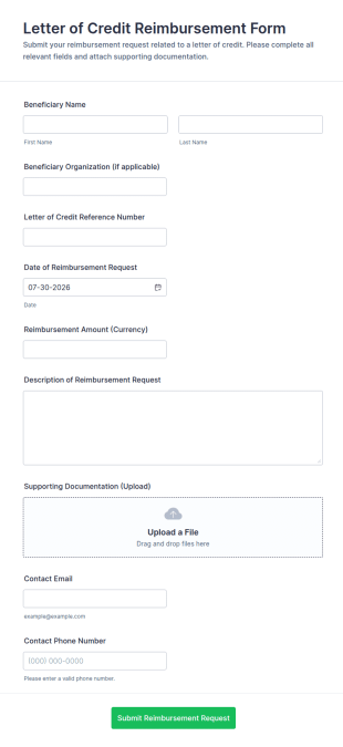 Letter Of Credit Reimbursement Form Template
