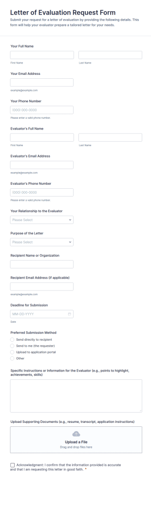 Letter Of Evaluation Request Form Template