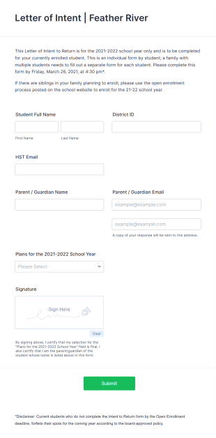 Letter Of Intent Feather River Charter School Form Template