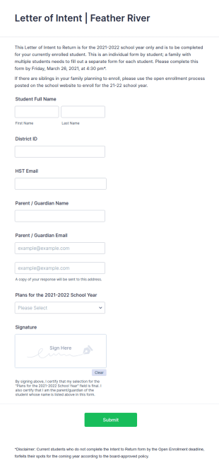 Letter Of Intent Feather River Charter School Form Template