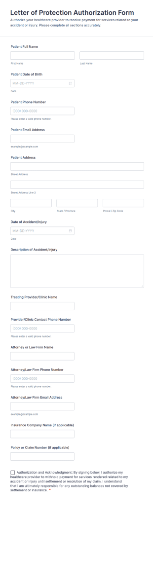 Letter Of Protection Authorization Form Template