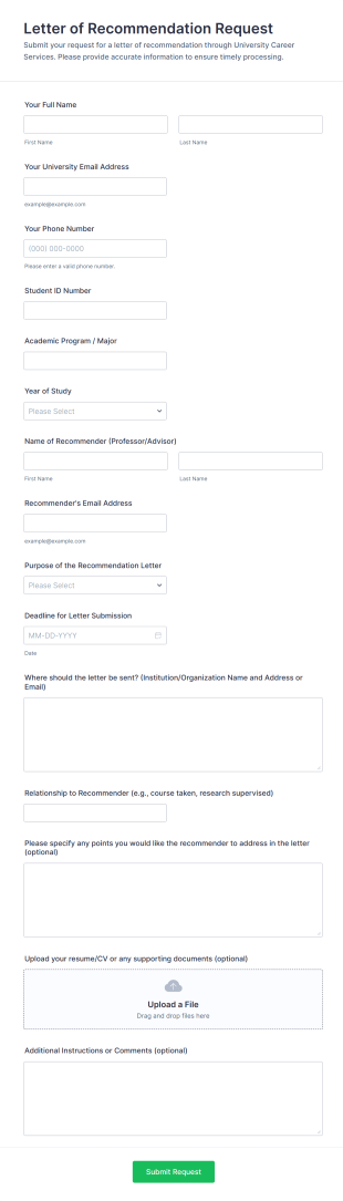 Letter Of Recommendation Request Form Template