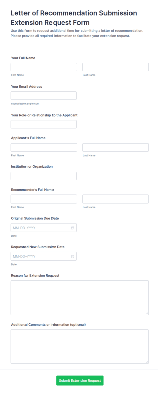 Letter Of Recommendation Submission Extension Request Form Template