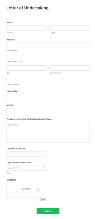 Letter Of Undertaking Form Template