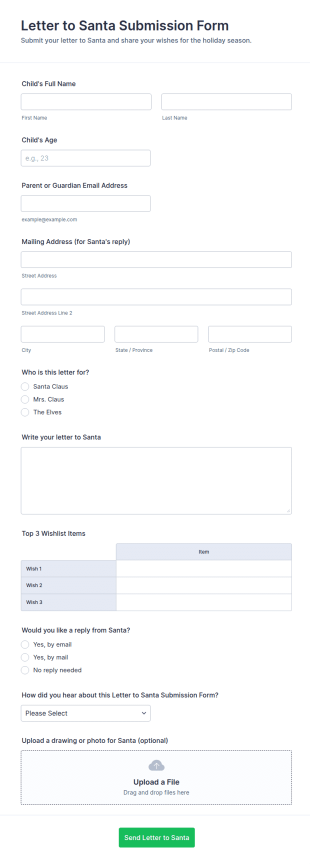 Letter To Santa Submission Form Template