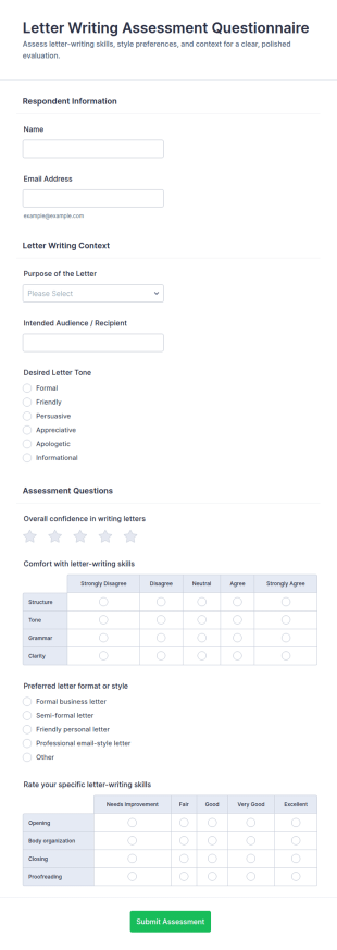 Letter Writing Assessment Questionnaire Form Template