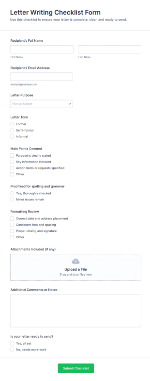 Letter Writing Checklist Form Template
