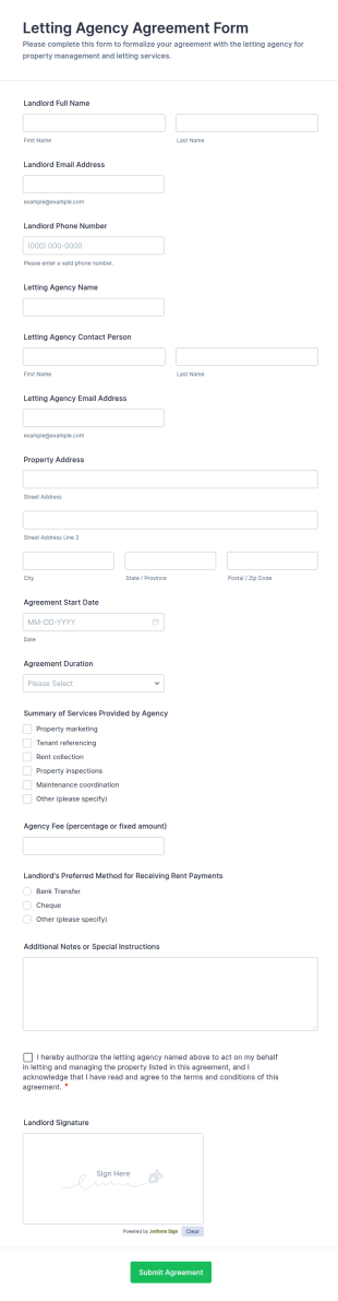 Letting Agency Agreement Form Template
