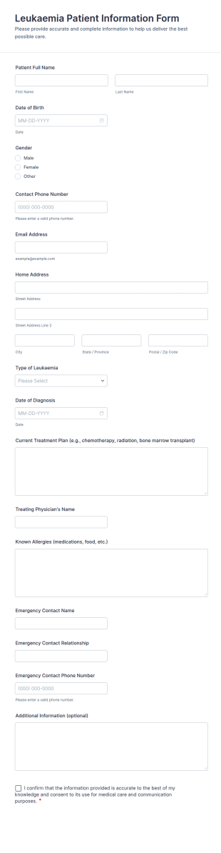 Leukaemia Patient Information Form Template