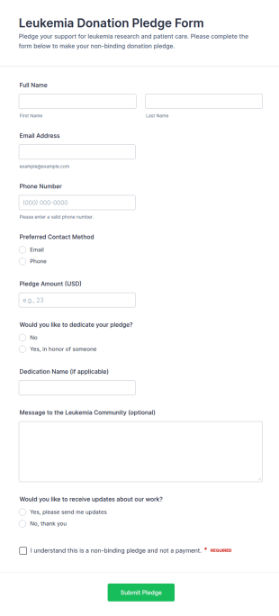 Leukemia Donation Pledge Form Template