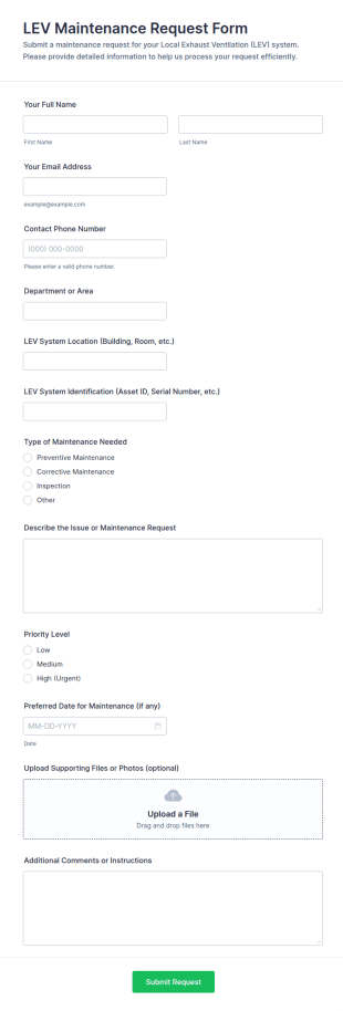 LEV Maintenance Request Form Template