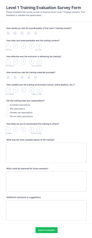 Level 1 Training Evaluation Survey Form Template