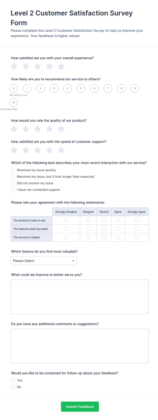 Level 2 Customer Satisfaction Survey Form Template