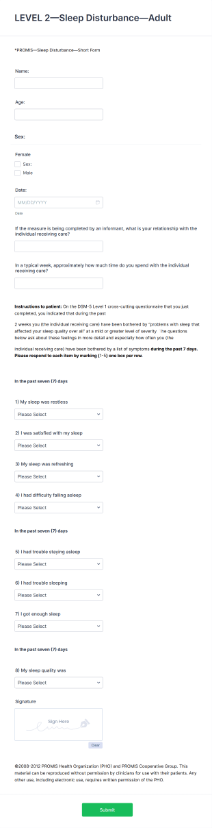 Sleep Disturbance Report Form Template
