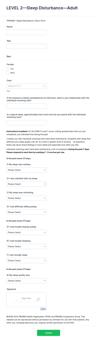 Sleep Disturbance Report Form Template