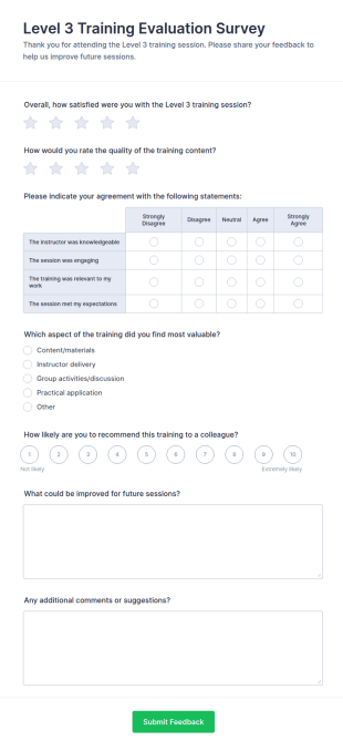 Level 3 Training Evaluation Survey Form Template