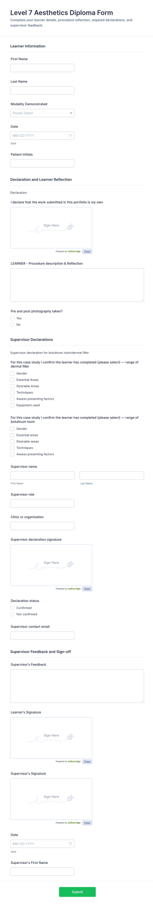 Level 7 Aesthetics Diploma Form Template