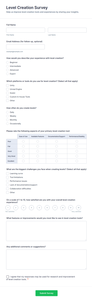 Level Creation Survey Form Template