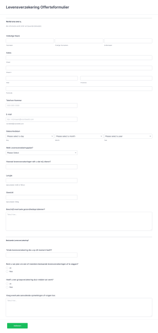 Levensverzekering Offerteformulier Form Template