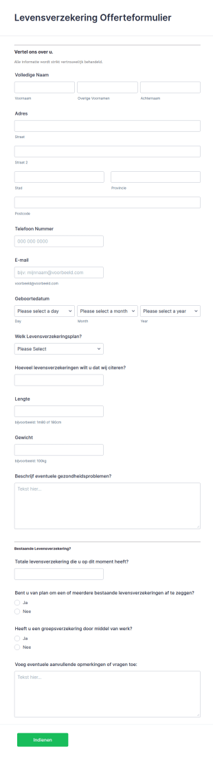 Levensverzekering Offerteformulier