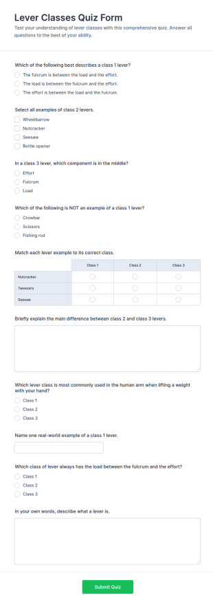Lever Classes Quiz Form Template