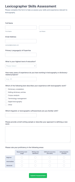 Lexicographer Skills Assessment Form Template