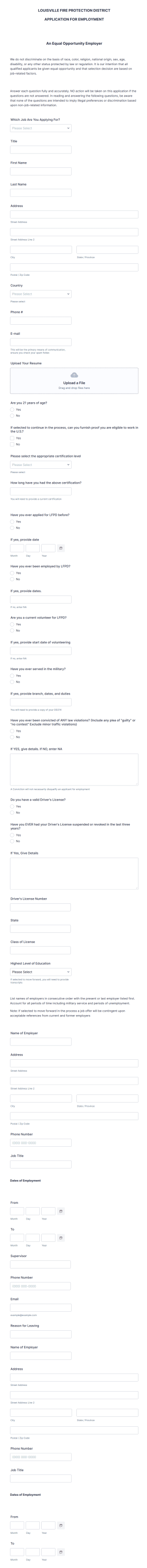 Fire Medic Application Form Template