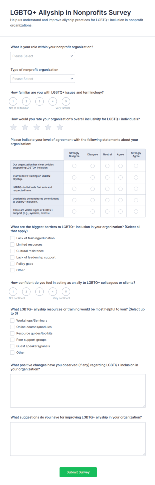 LGBTQ+ Allyship In Nonprofits Survey Form Template