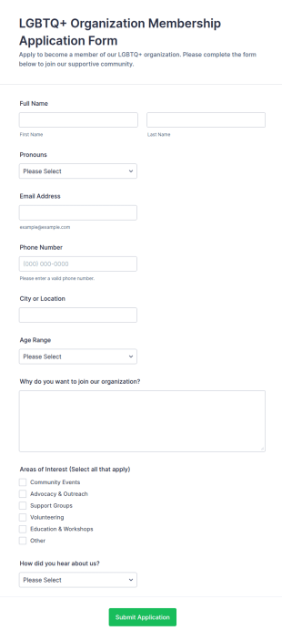LGBTQ+ Organization Membership Application Form Template
