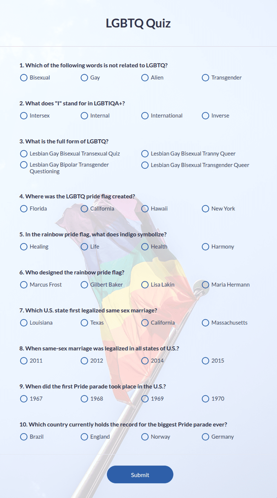 LGBTQ Quiz Form Template | Jotform